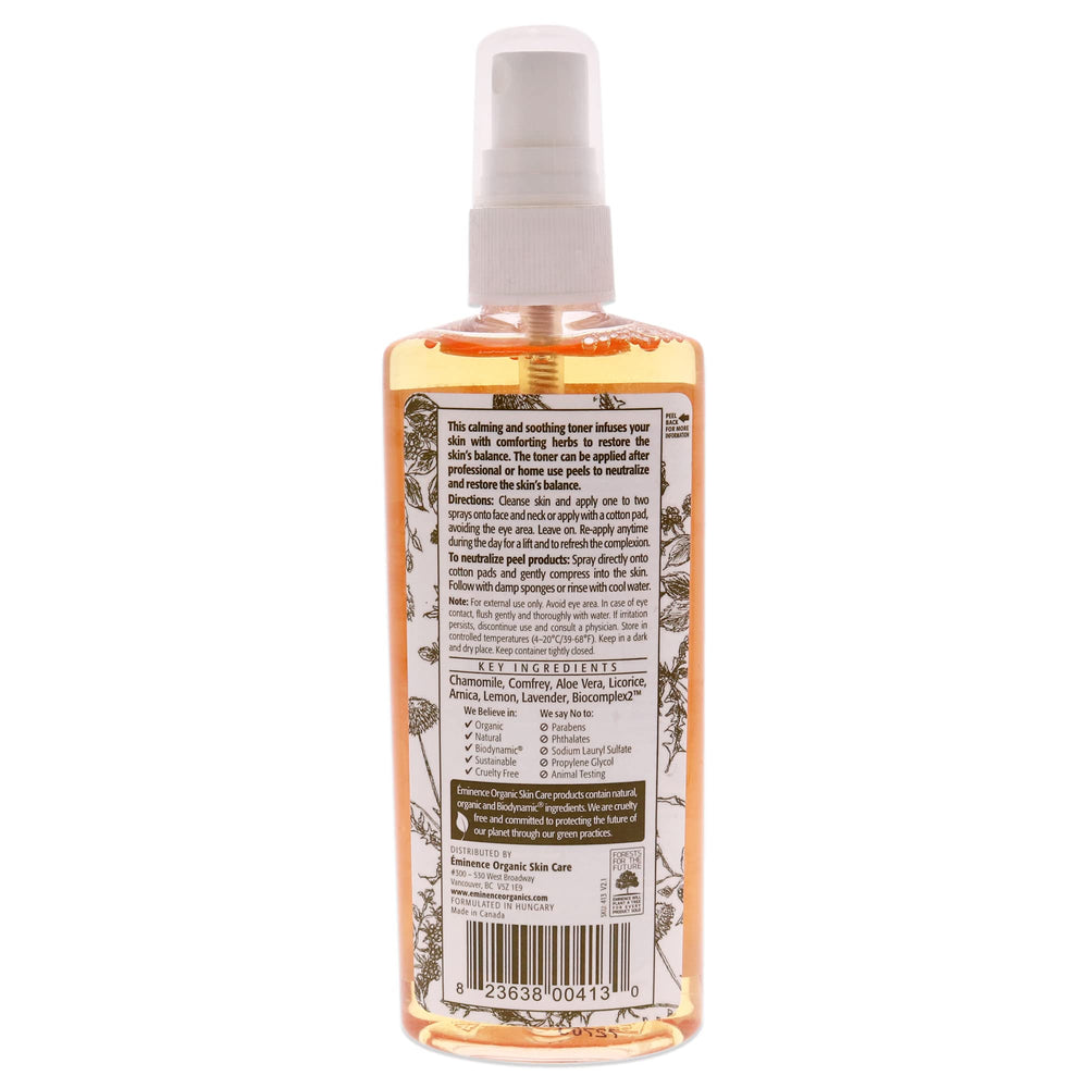 Eminence Chamomile Tonique application, refreshing skin and promoting even tone.