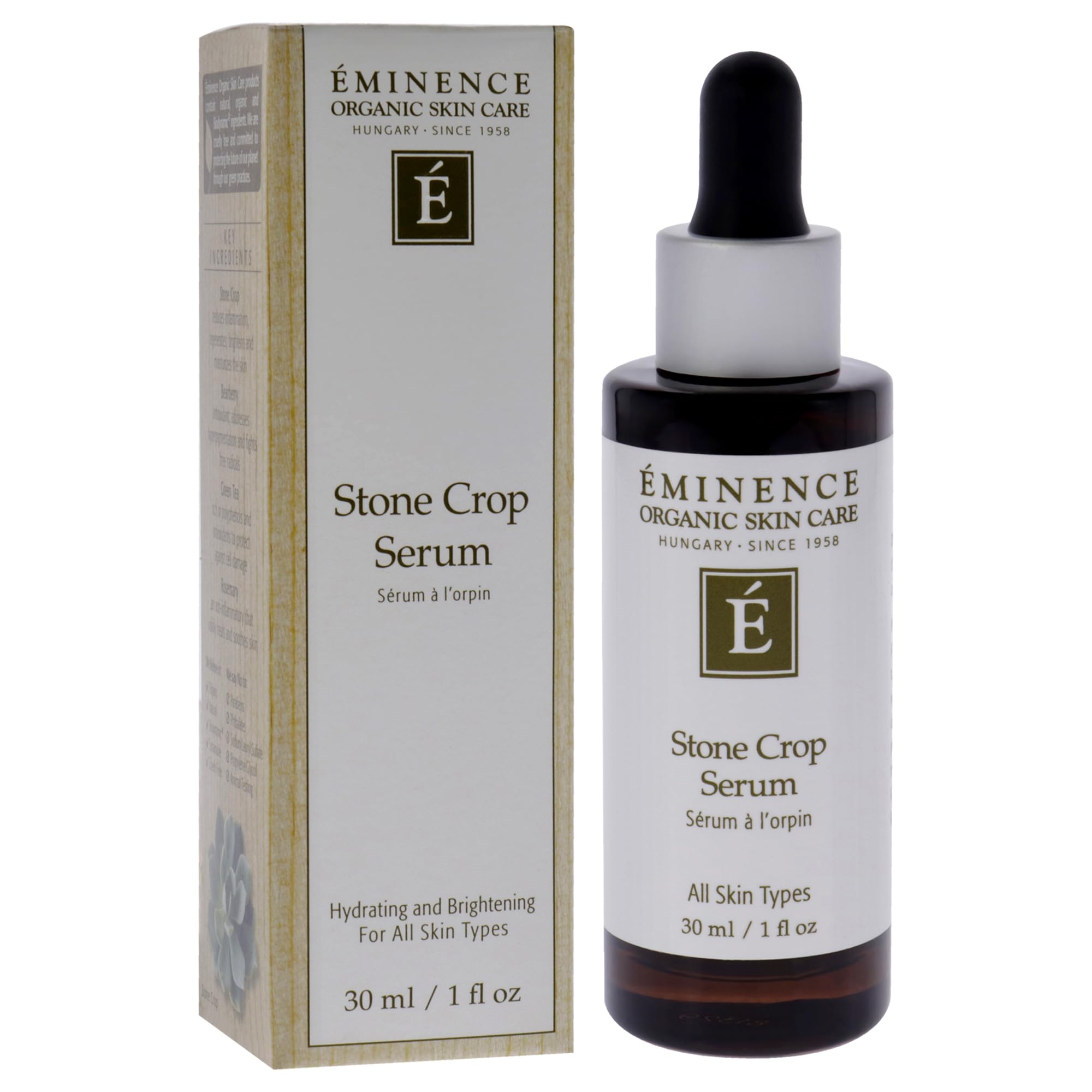 Eminence Stone Crop Serum application demonstrates quick absorption for daily skincare.