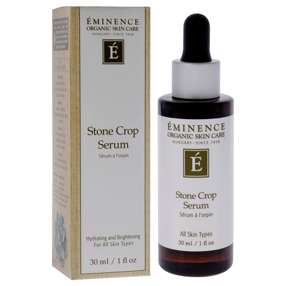 Eminence Stone Crop Serum application demonstrates quick absorption for daily skincare.