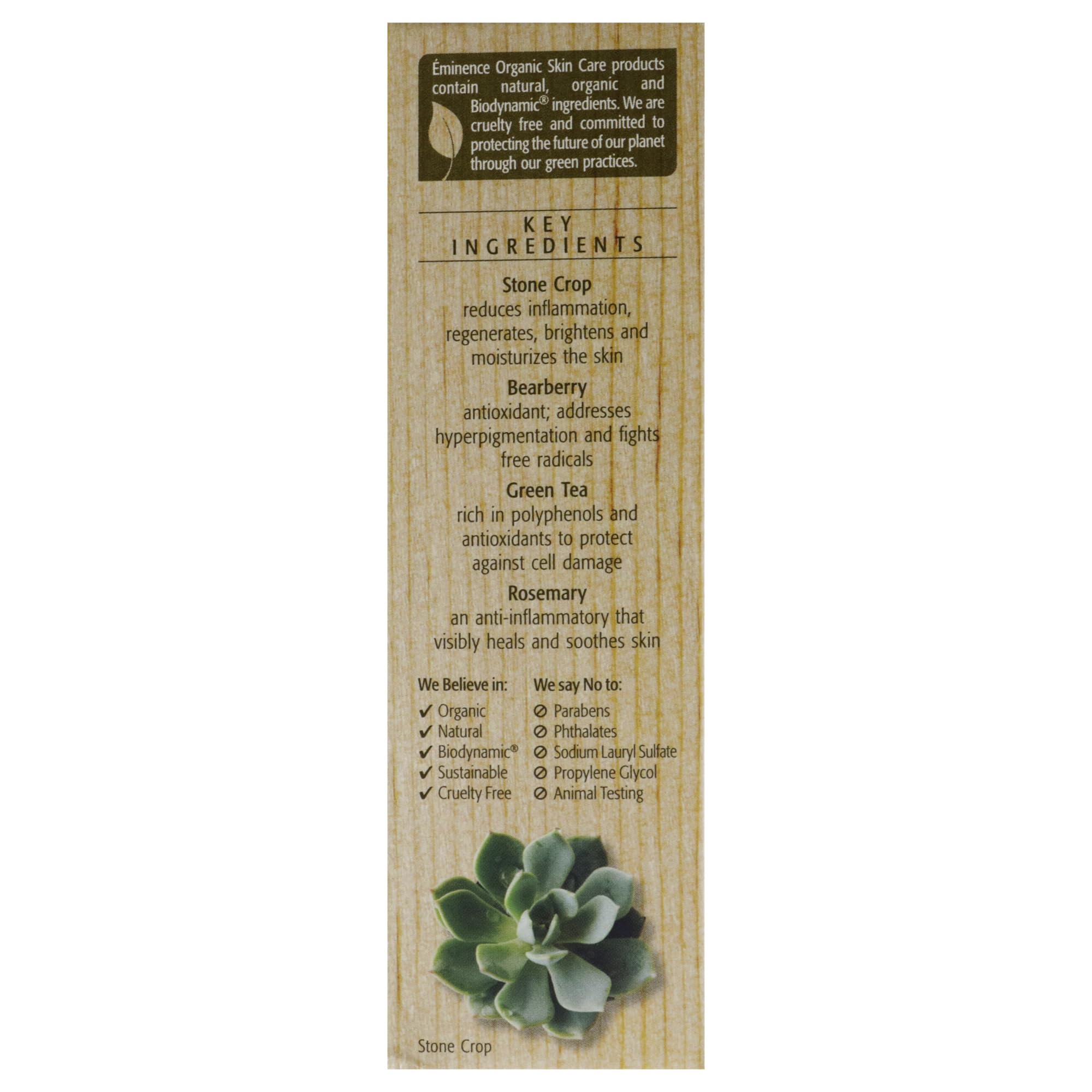 Eminence Stone Crop Serum drops on hand capture fresh application and hydration.