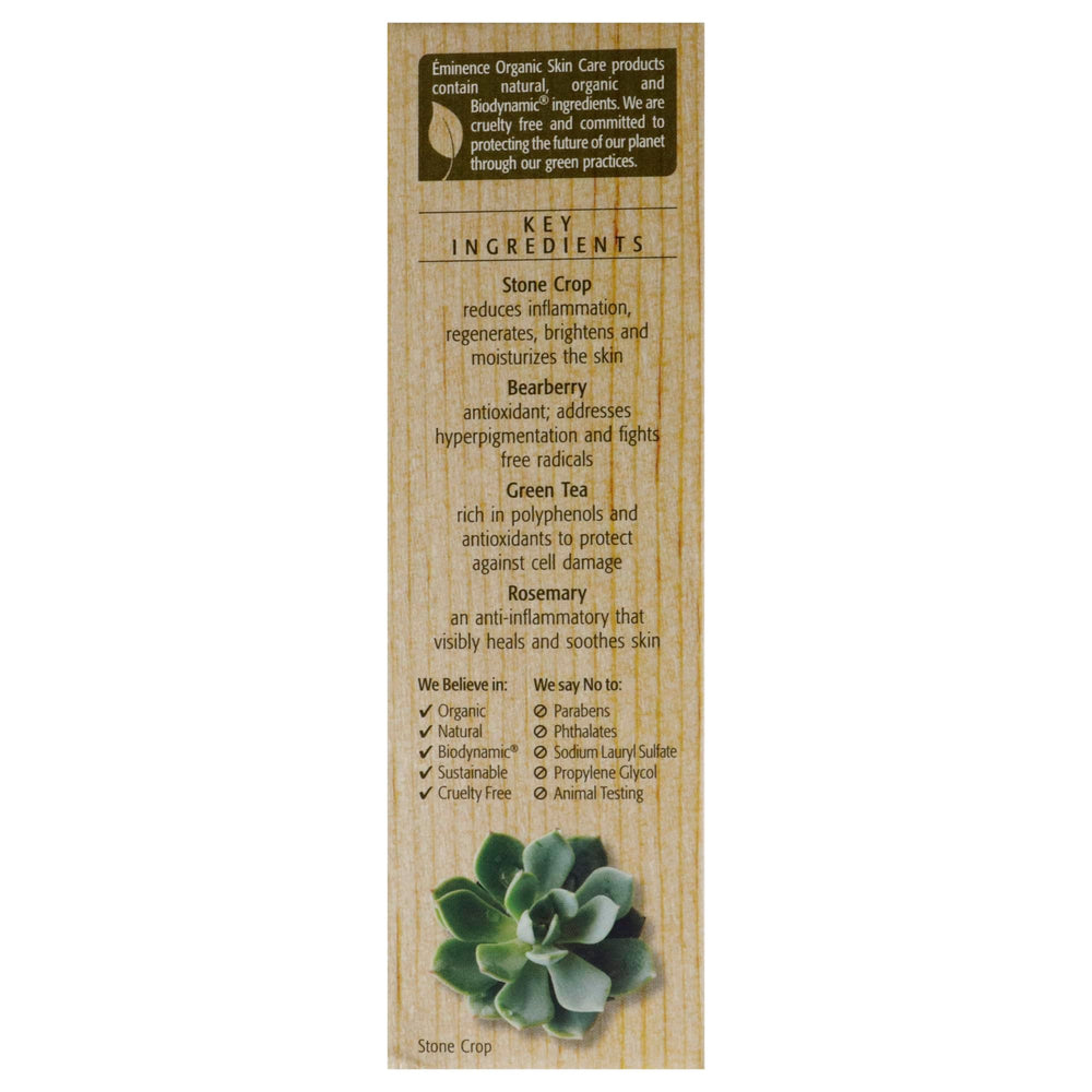 Eminence Stone Crop Serum drops on hand capture fresh application and hydration.
