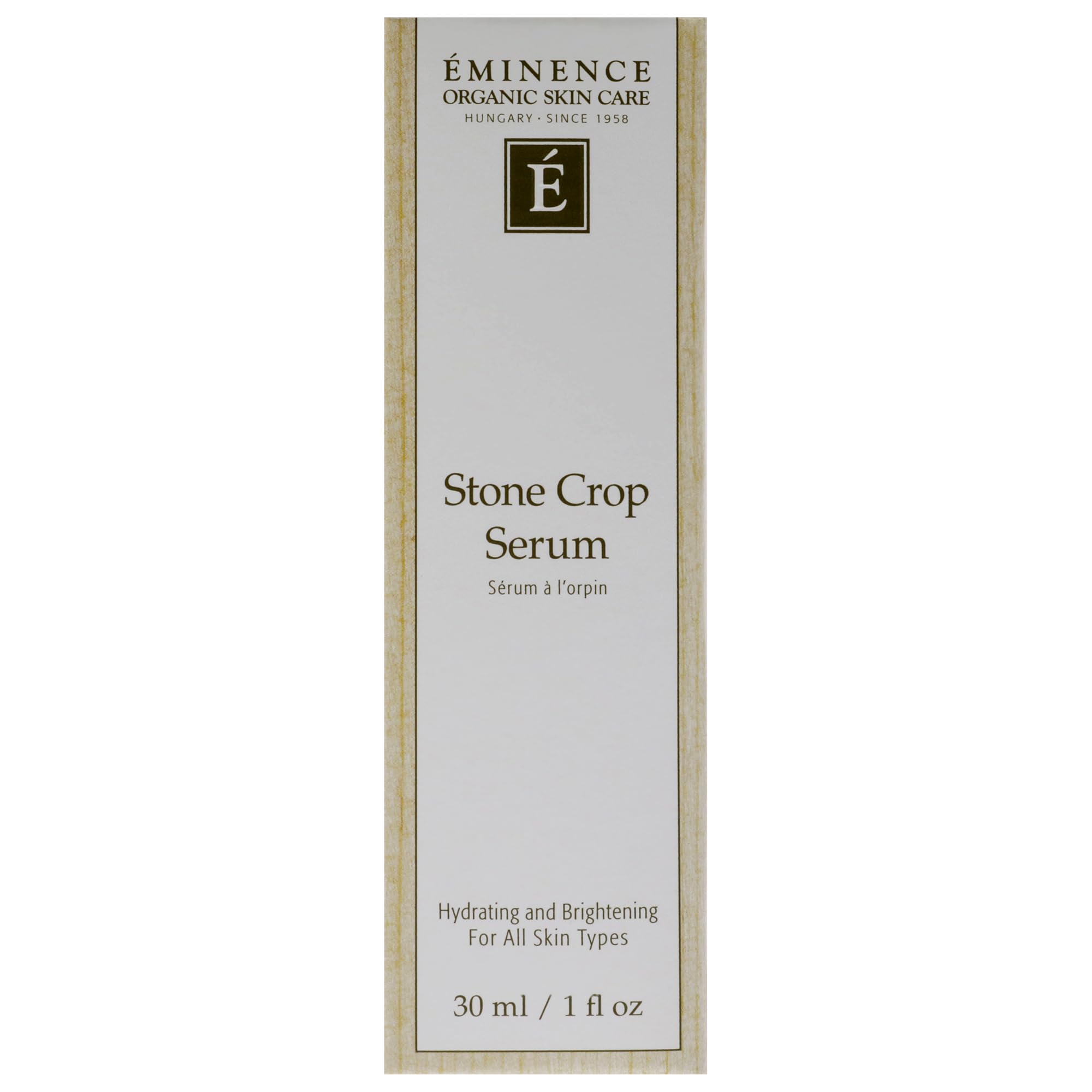 Eminence Stone Crop Serum packaging emphasizes United States origin and premium branding.