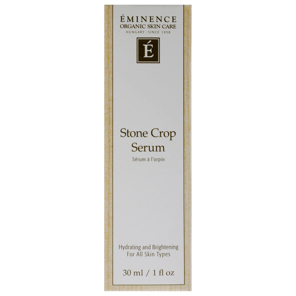 Eminence Stone Crop Serum packaging emphasizes United States origin and premium branding.