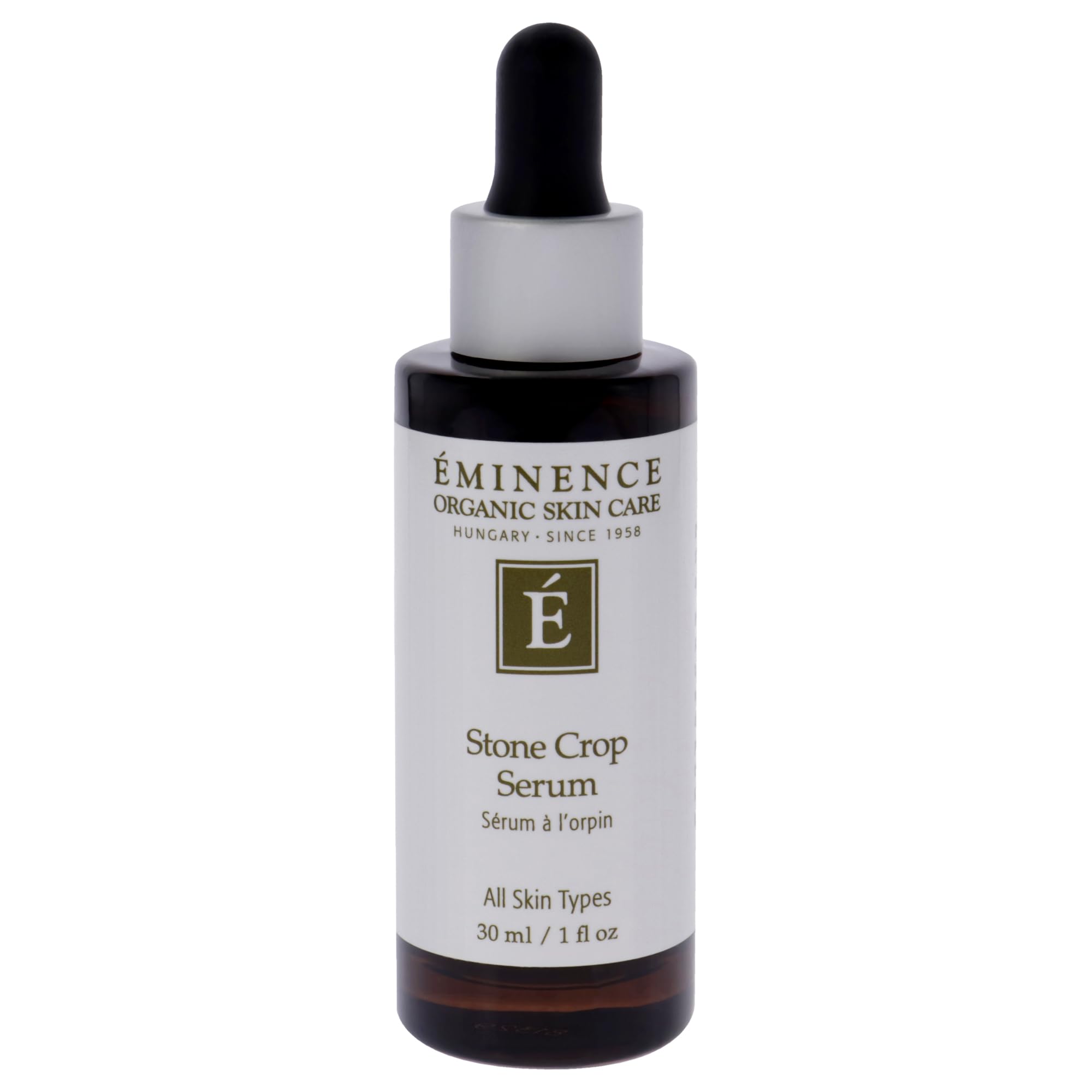 Eminence Stone Crop Serum texture swirl highlights light, non-greasy formula for even tone.
