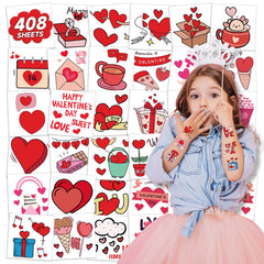 EMOME 408 individually wrapped Valentine tattoos for easy party favors and kid-safe play.