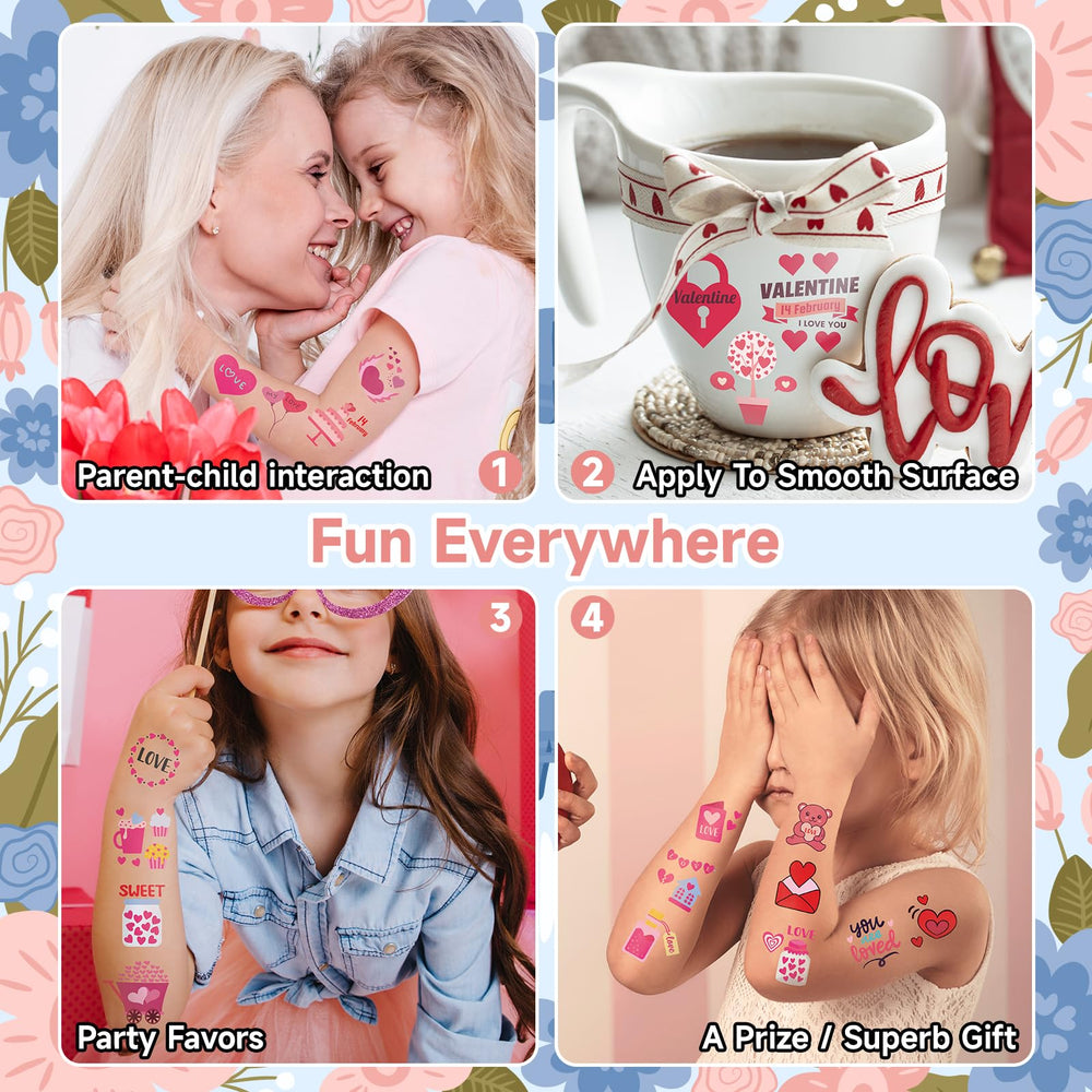 EMOME DIY decor and rewards with Valentine tattoos for classrooms and homes.