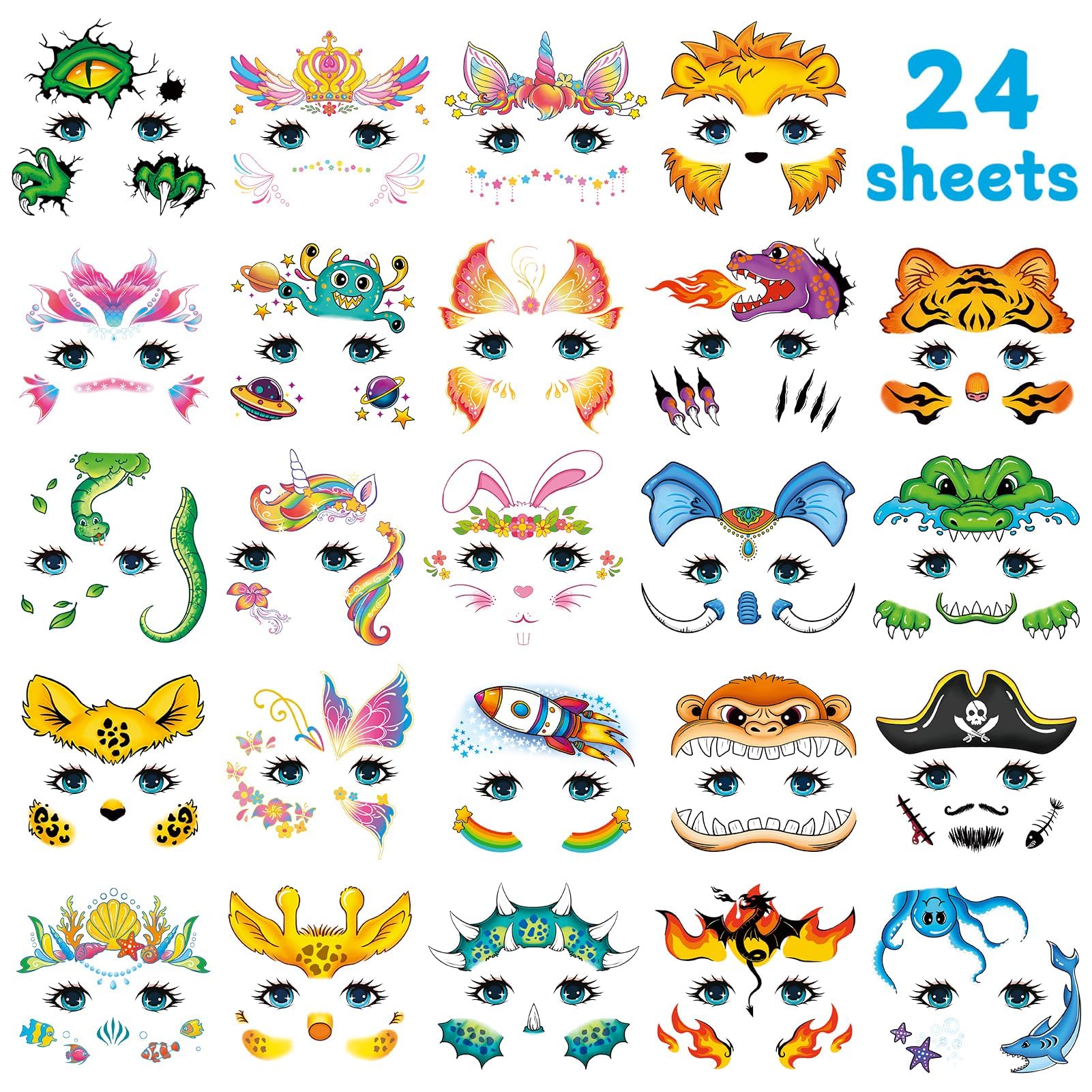 EMOME face tattoos animal theme designs ideal for easy party makeup