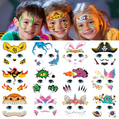 EMOME face tattoos kids 24-sheets package showing vibrant designs for birthday parties