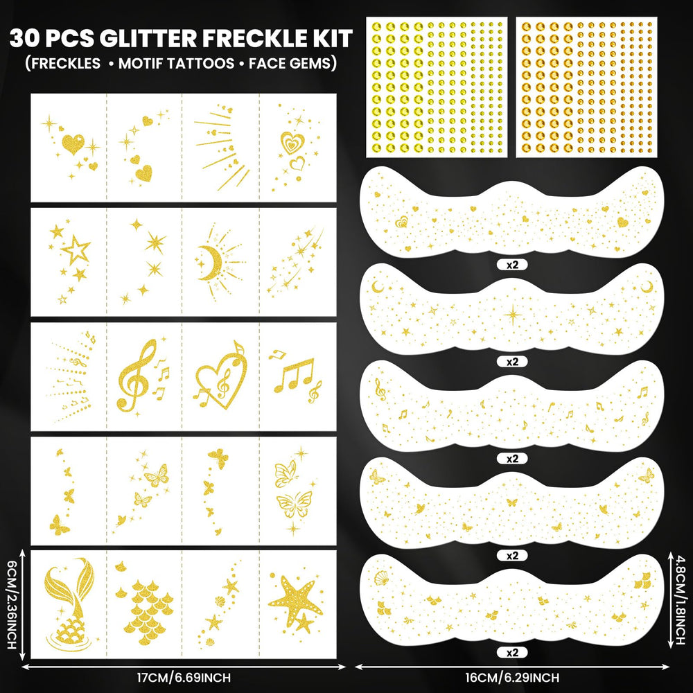 EMOME gold foil freckle tattoos highlight facial contours with glow