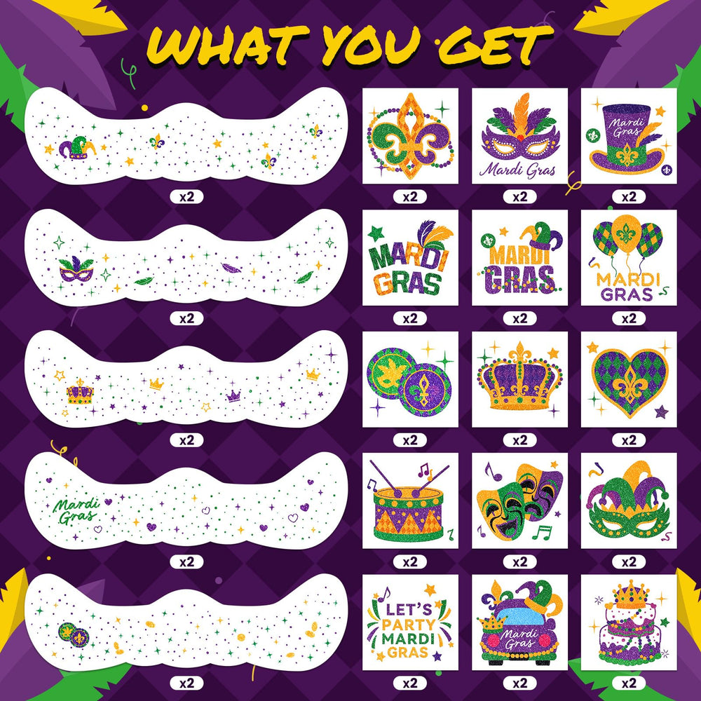 EMOME Mardi Gras face tattoo designs pack for quick party makeup