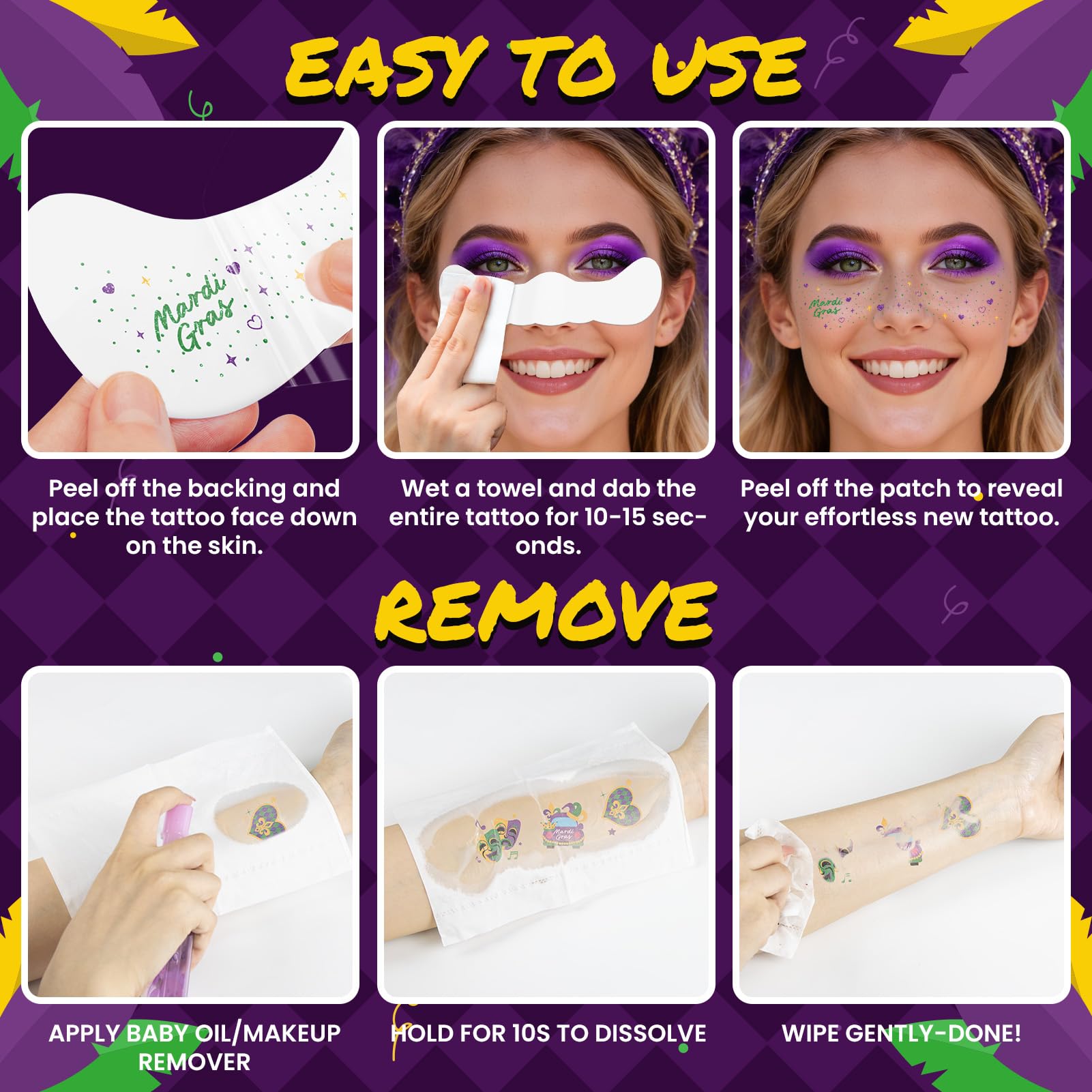 EMOME Mardi Gras glitter body tattoos collection adds glow to skin