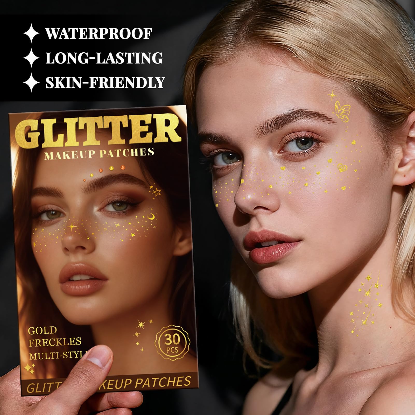 EMOME natural-looking glitter freckles flatter diverse skin tones