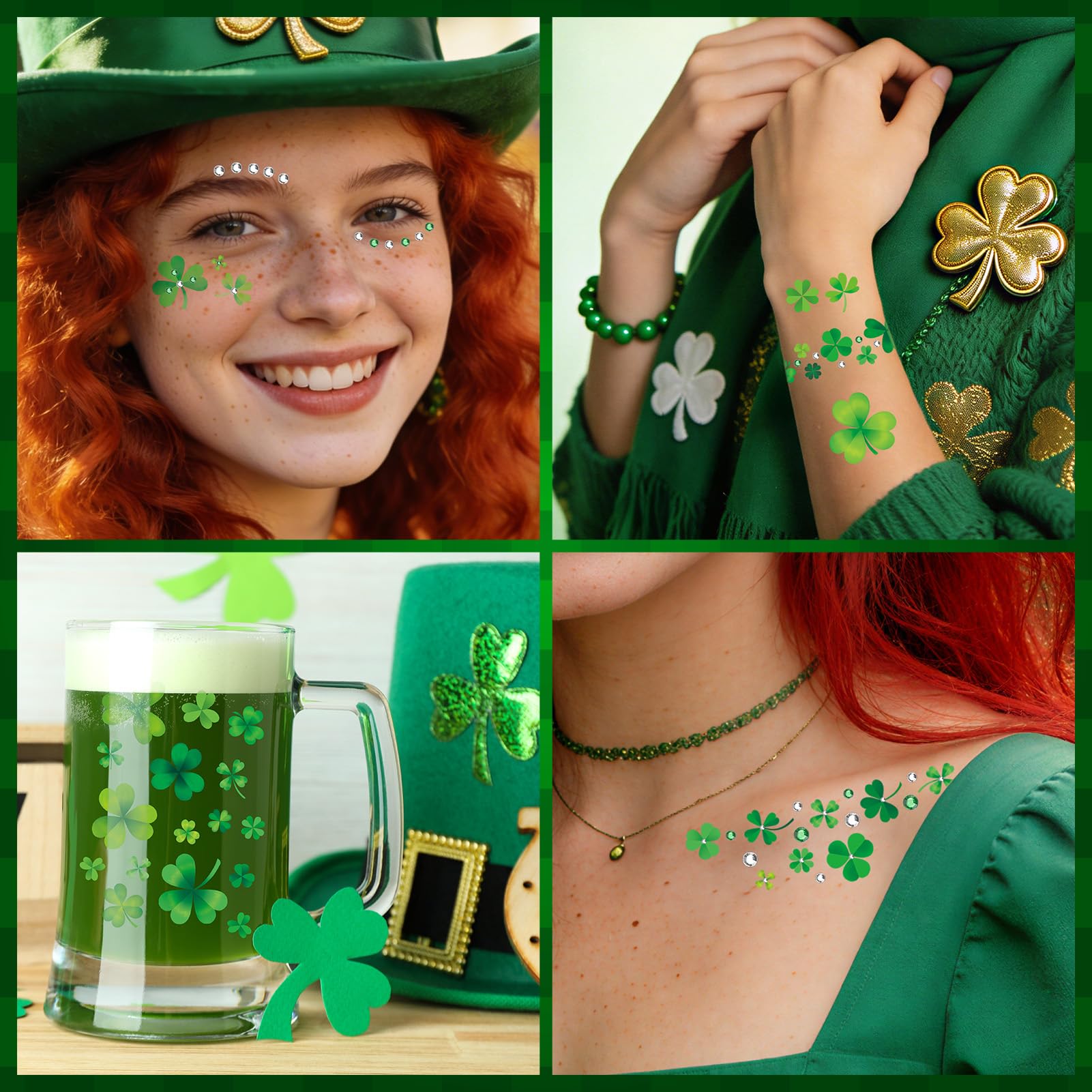 EMOME green face gems sheet adds vibrant festive sparkle