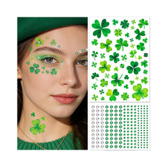 EMOME tattoo sheets with shamrock designs for eye and cheek accents