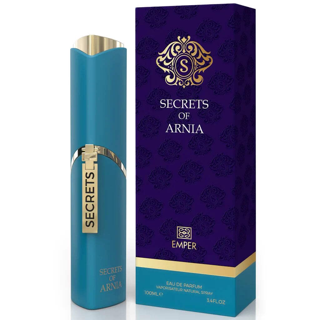 Emper Secrets of Arnia bottle pour highlights citrus notes and vanilla warmth for refined evenings.