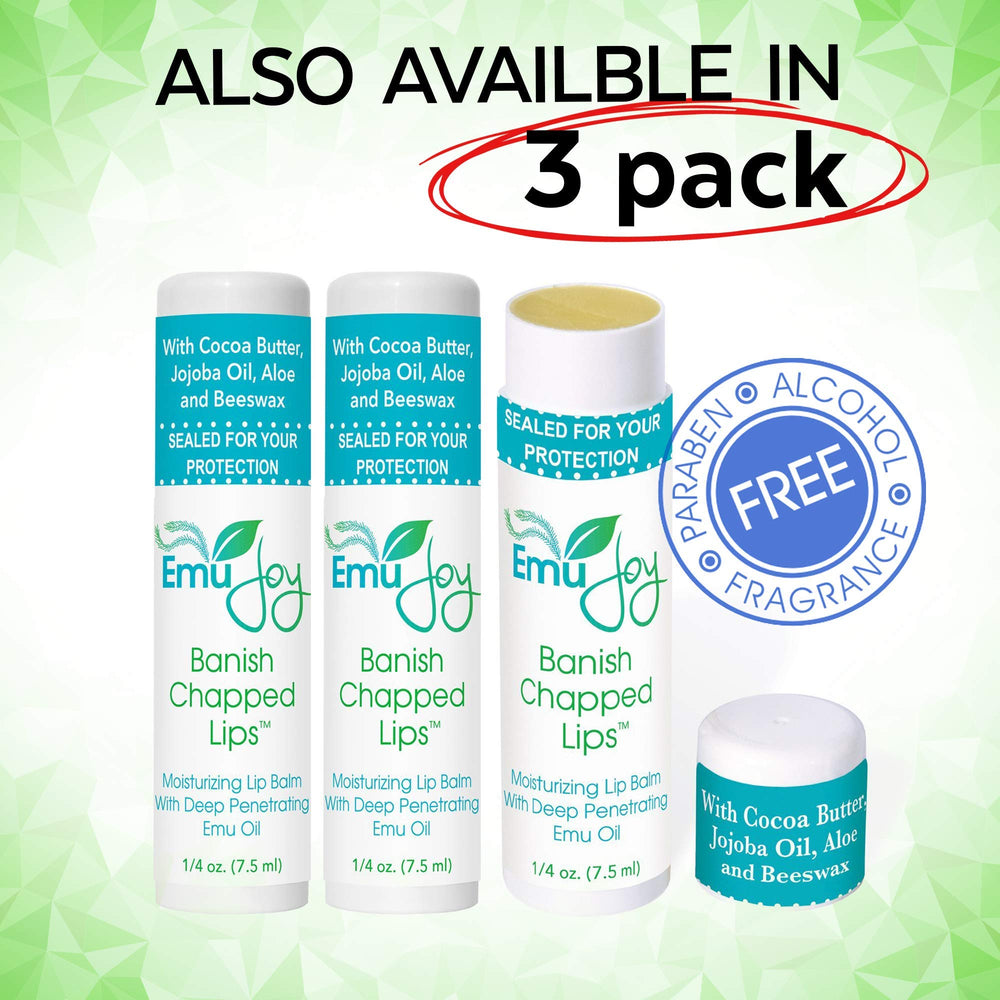 Emu Joy pocket-sized lip balm ready for quick touch-ups.