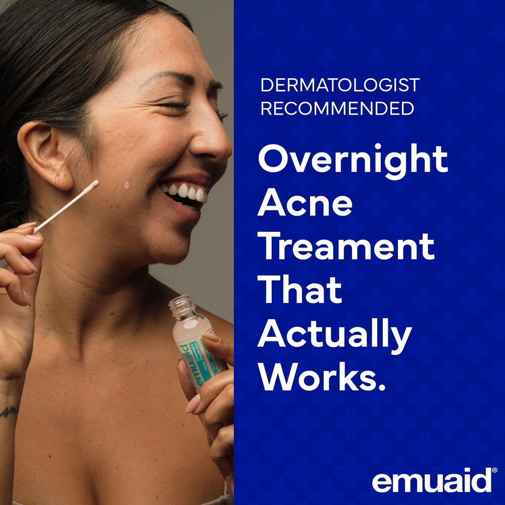 Emuaid texture on skin shows balm-like consistency for targeted blemishes.