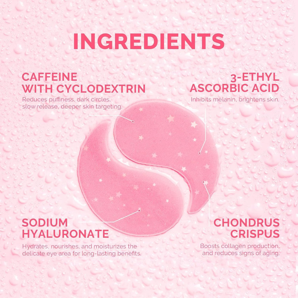 Enaskin Naturals caffeinated gel patches applied under eyes to reduce puffiness.