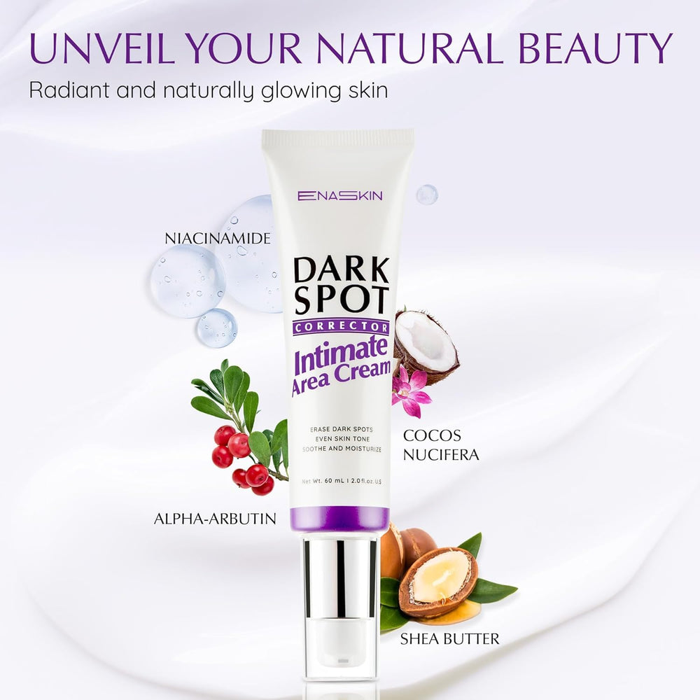 EnaSkin Dark Spot Remover Cream on face and body shows 2 oz size for daily use.