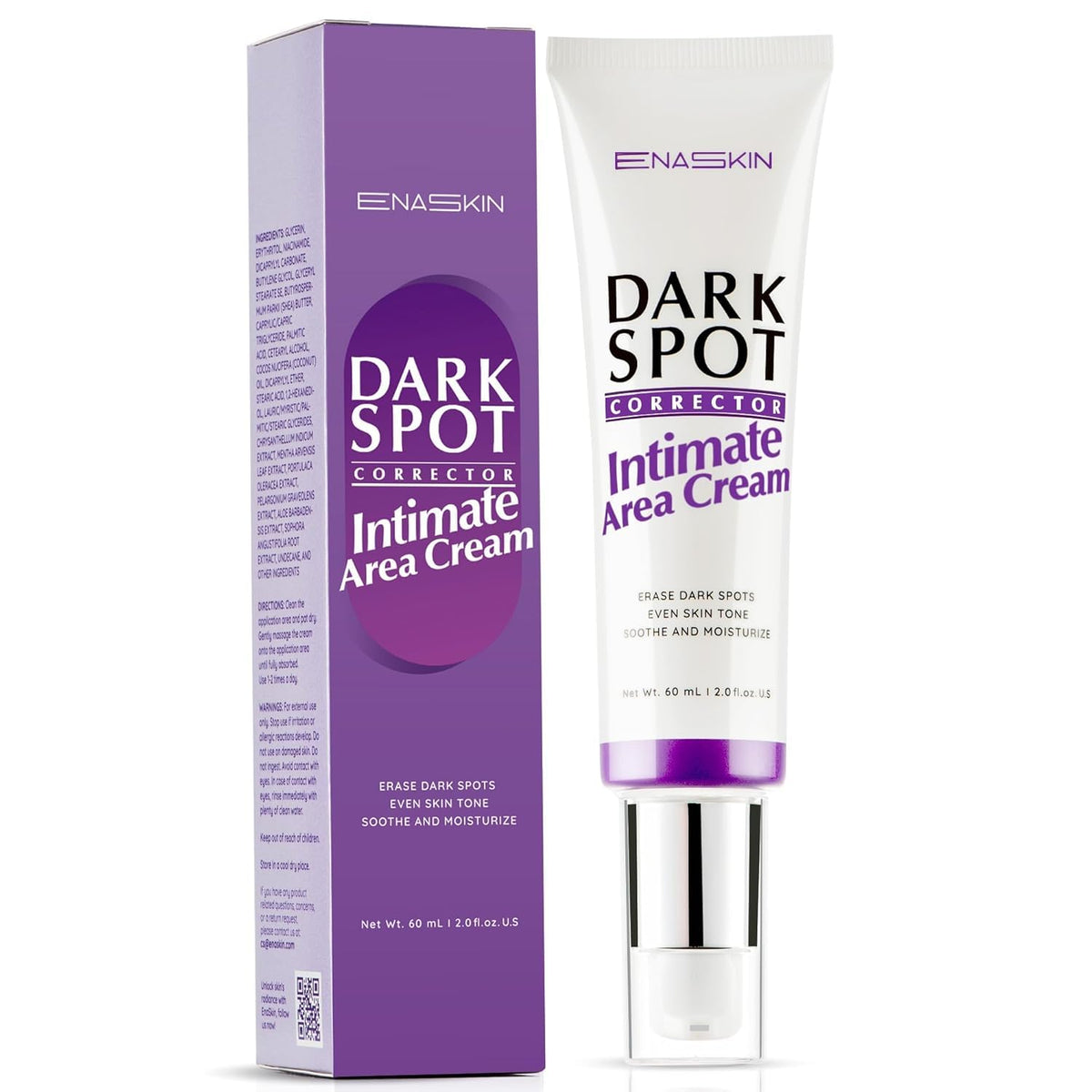 EnaSkin Dark Spot Remover Cream bottle for intimate areas promotes even skin tone gently.