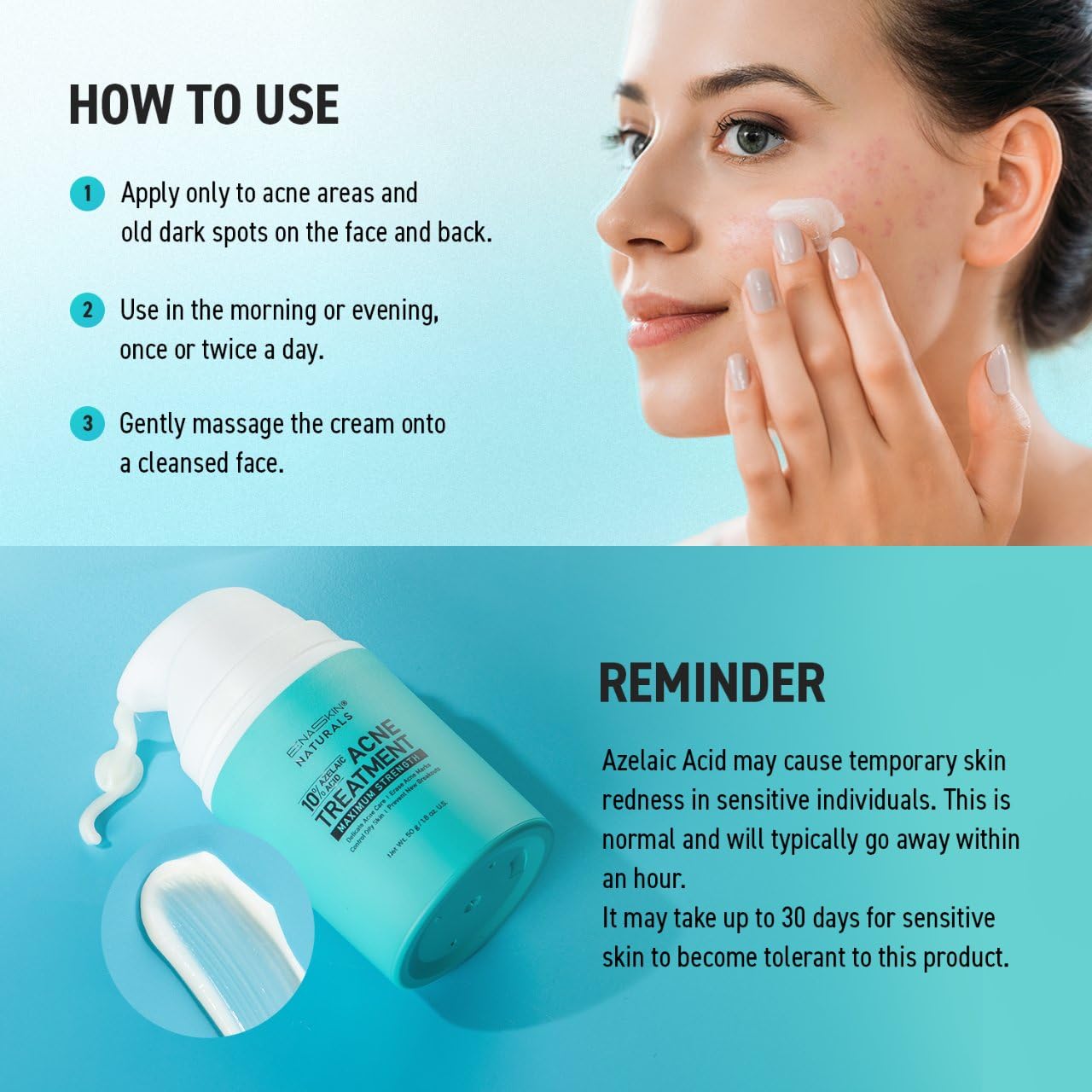 Enaskin Naturals back acne focus image illustrates versatile treatment for body breakouts.