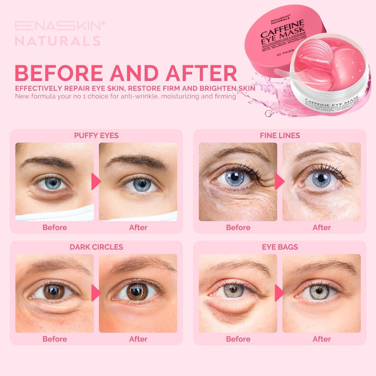 Enaskin Naturals travel-friendly eye patches ideal for on the go skincare.