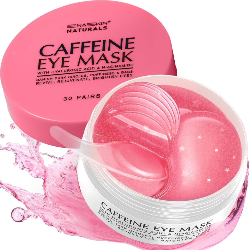 Enaskin Naturals under eye patches in rose packaging for a refreshed morning look.