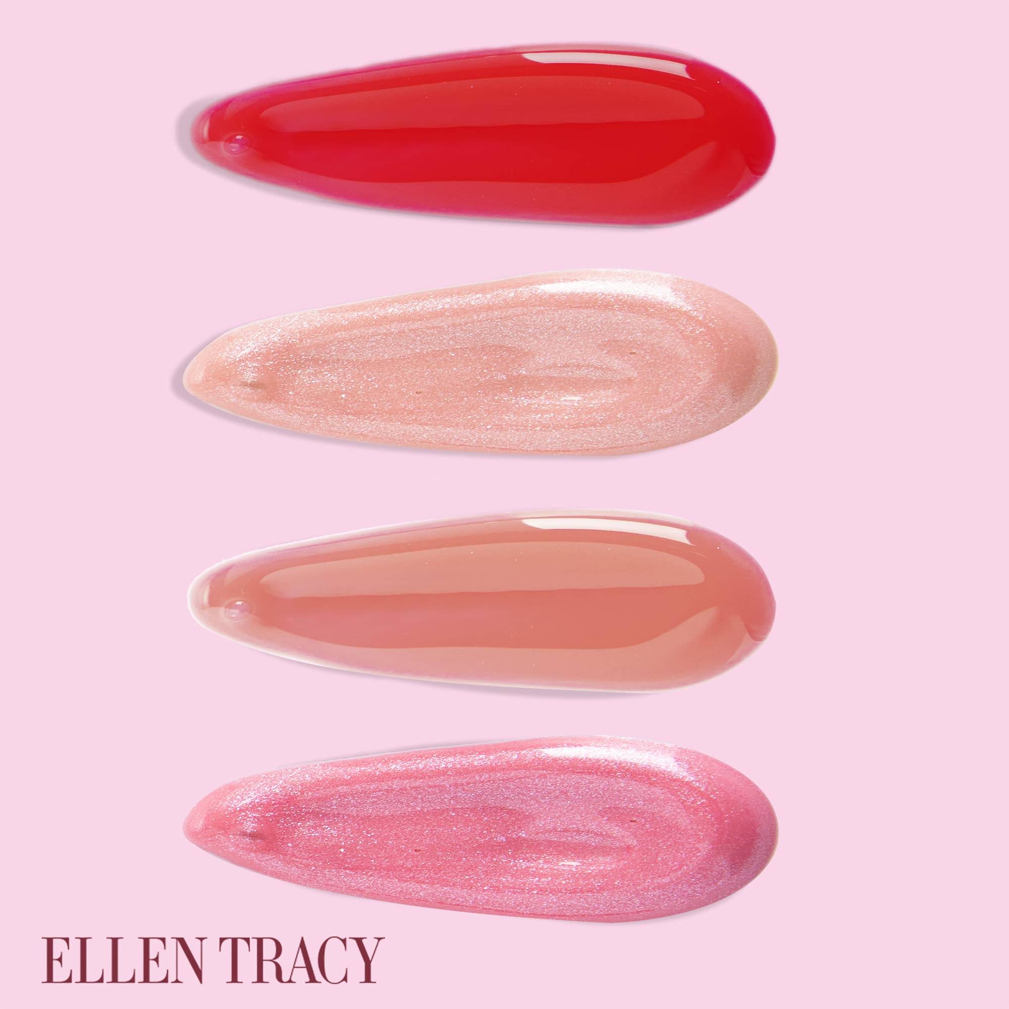 Enchante Ellen Tracy lip gloss application demonstrates smooth glide and vibrant color.