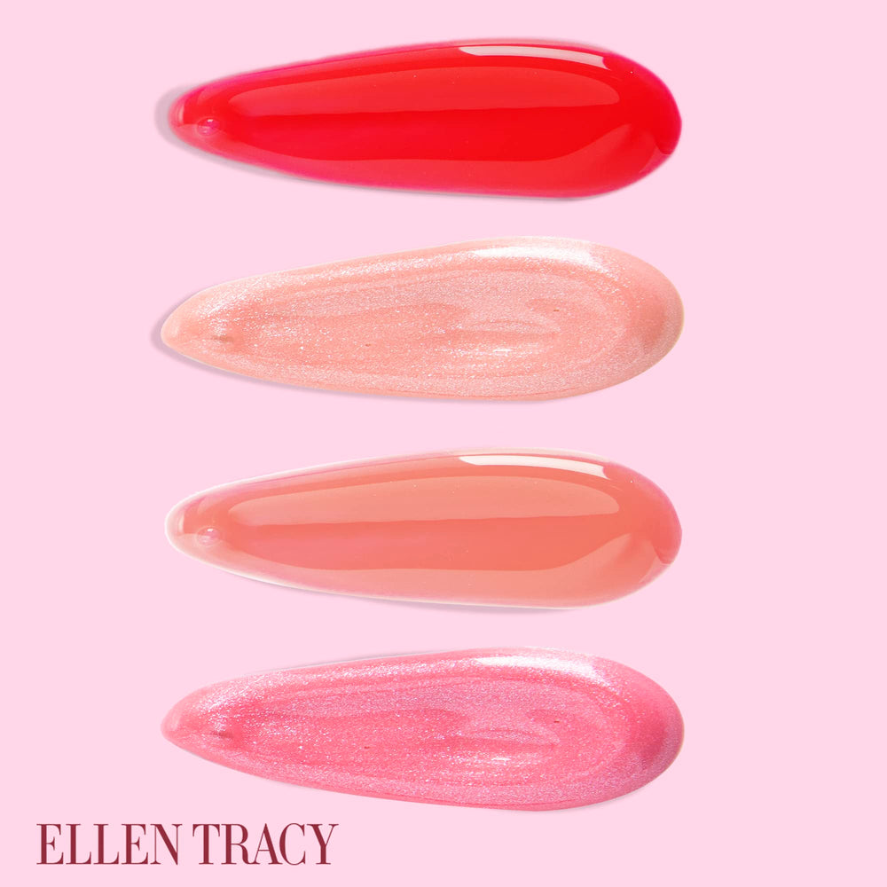Enchante Ellen Tracy lip gloss application demonstrates smooth glide and vibrant color.
