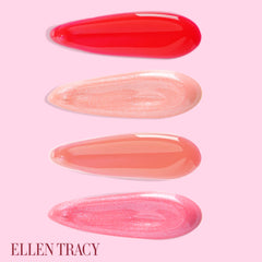 Enchante Ellen Tracy lip gloss application demonstrates smooth glide and vibrant color.