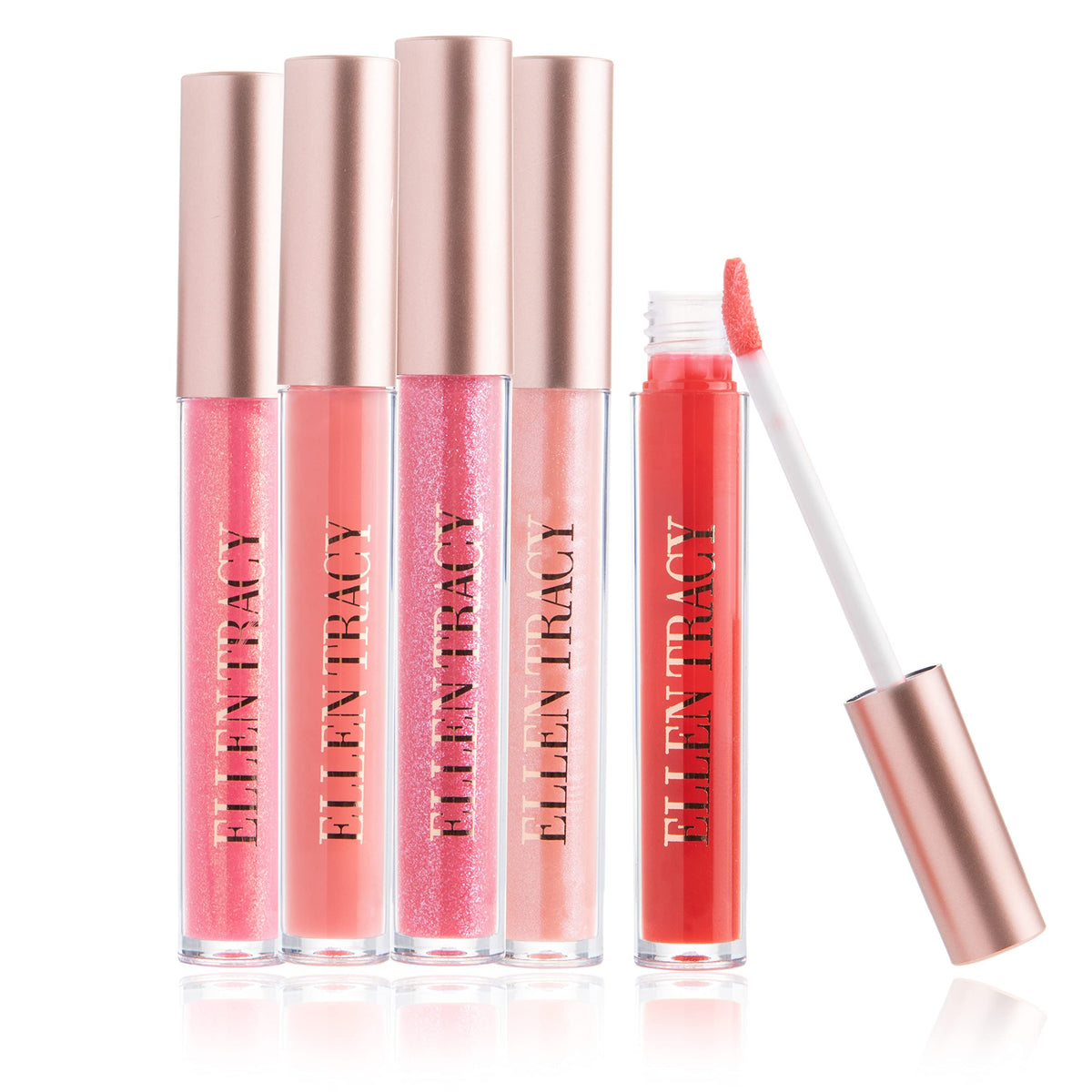 Enchante Ellen Tracy lip gloss set packaging highlights premium shimmer for all-day polish.