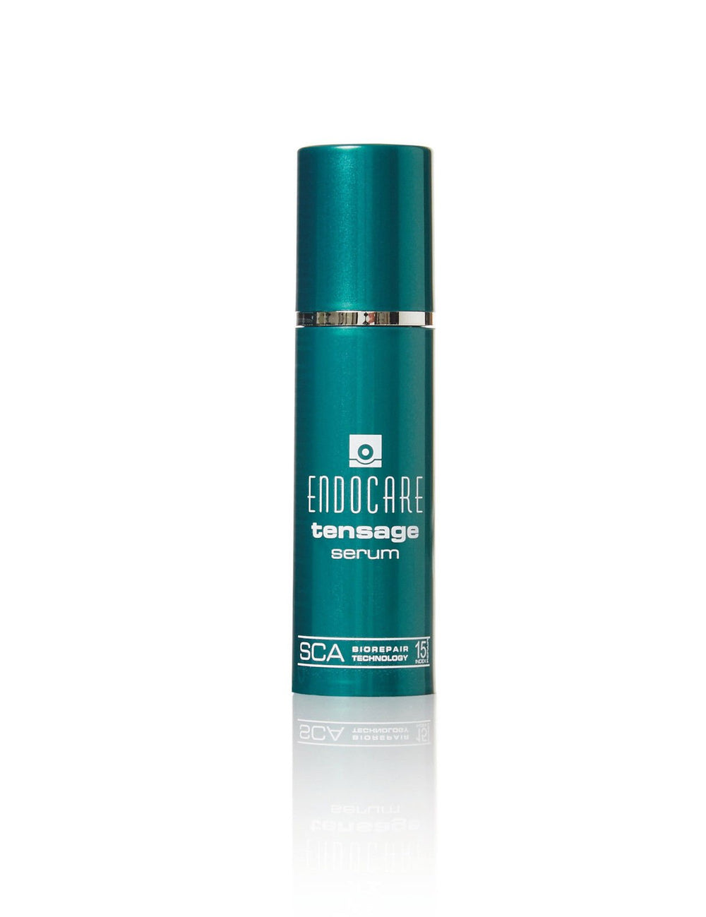 Endocare Tensage Serum bottle on a clean vanity for radiant, hydrated skin.