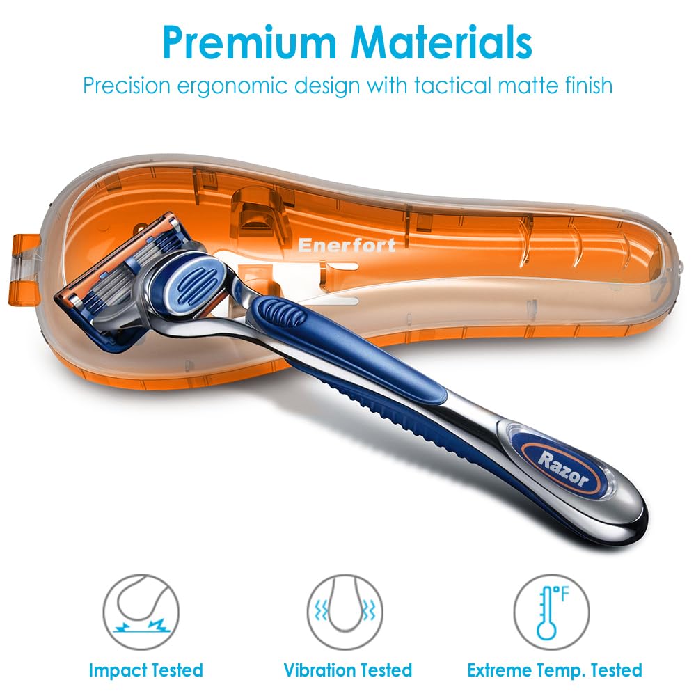 Enerfort Razor Case interior cradle keeps blades secure during travel