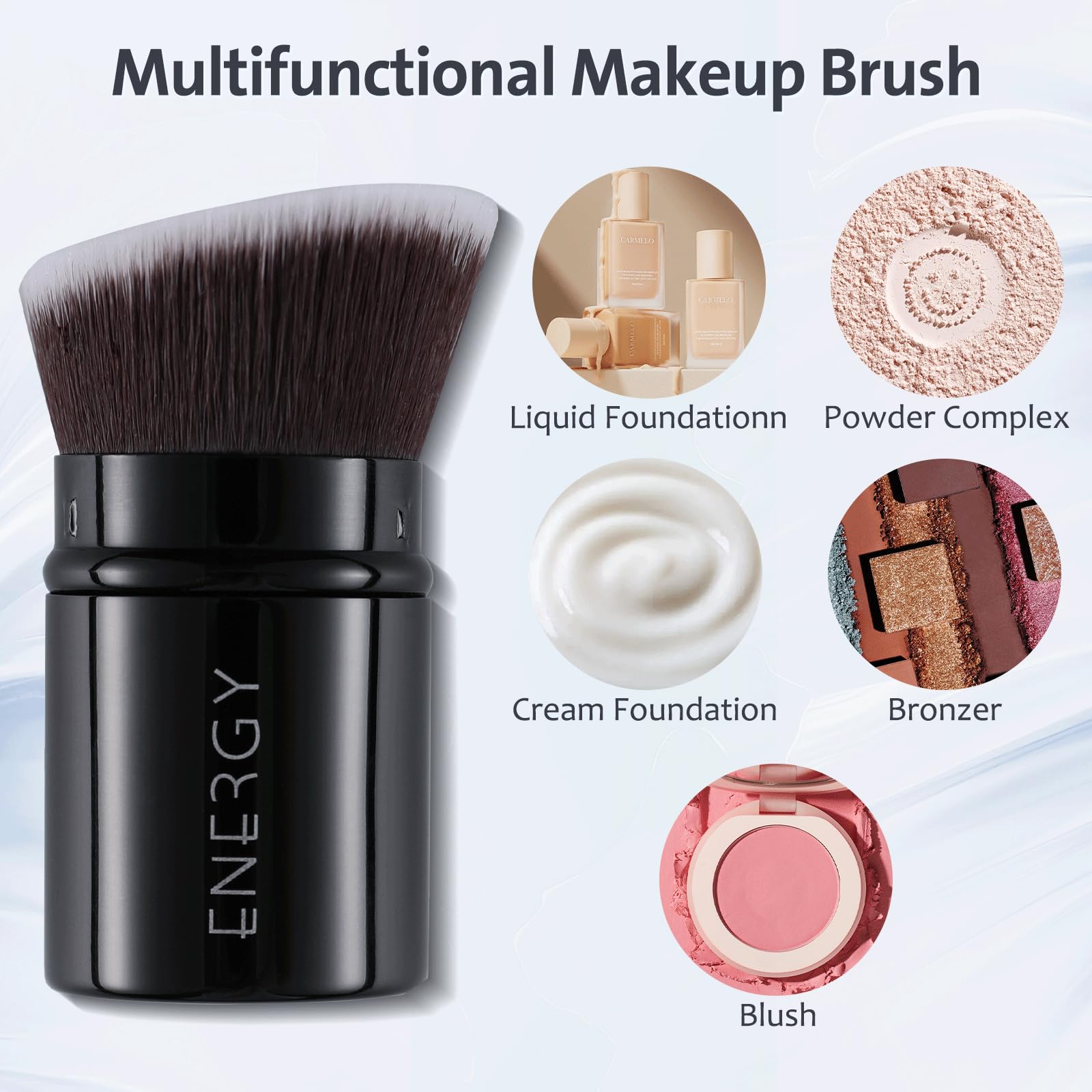 ENERGY Kabuki Brush Mini synthetic bristles feel ultra-soft and dense for smooth makeup.