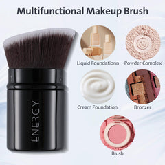 ENERGY Kabuki Brush Mini synthetic bristles feel ultra-soft and dense for smooth makeup.