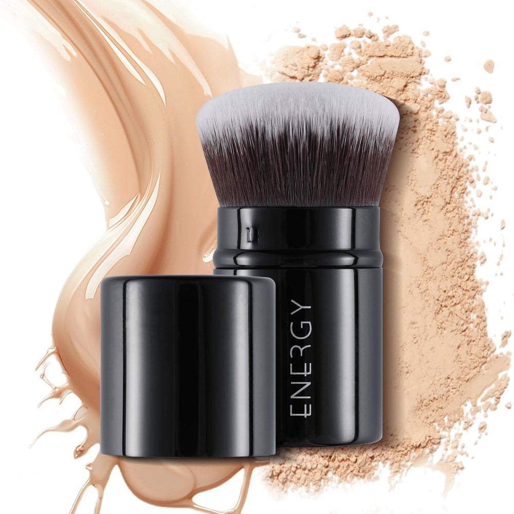 ENERGY Kabuki retractable brush with cover for mess-free travel makeup