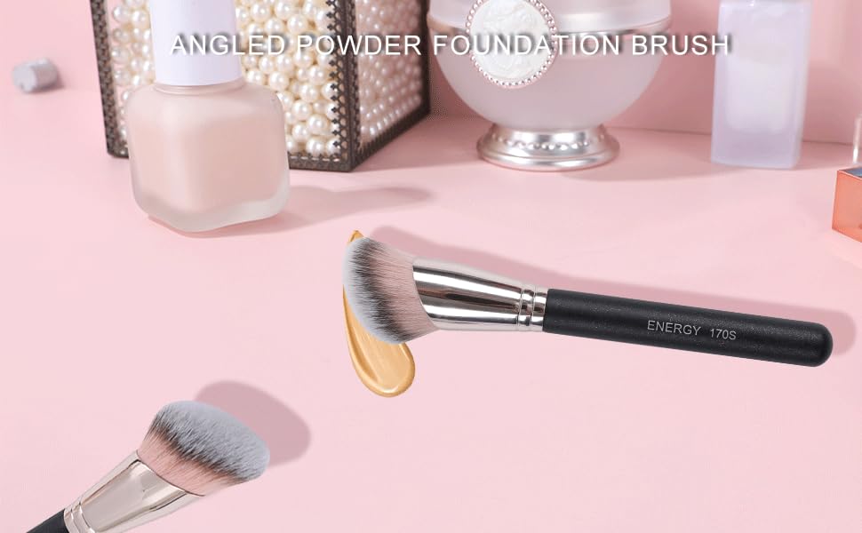 Energy angled brush enables seamless makeup application and contour blending