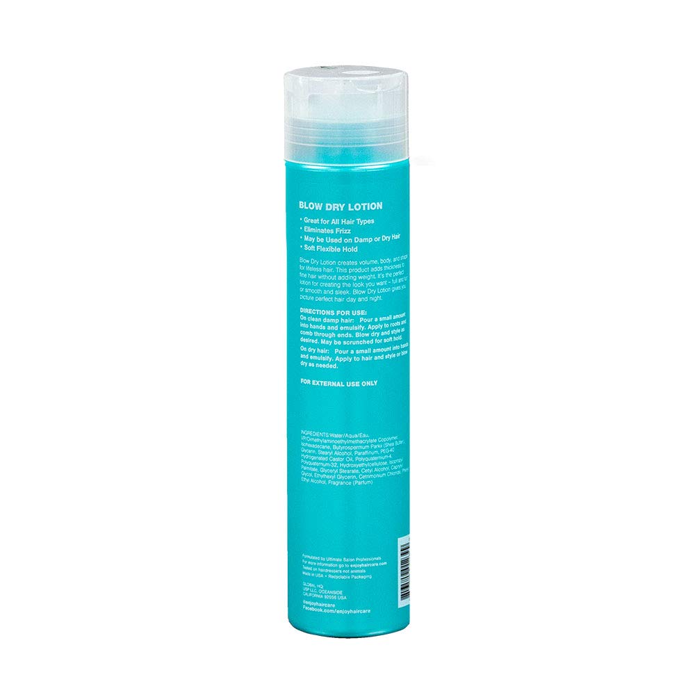 Enjoy Blow Dry Lotion for hair application demonstrates easy root massage and even distribution.