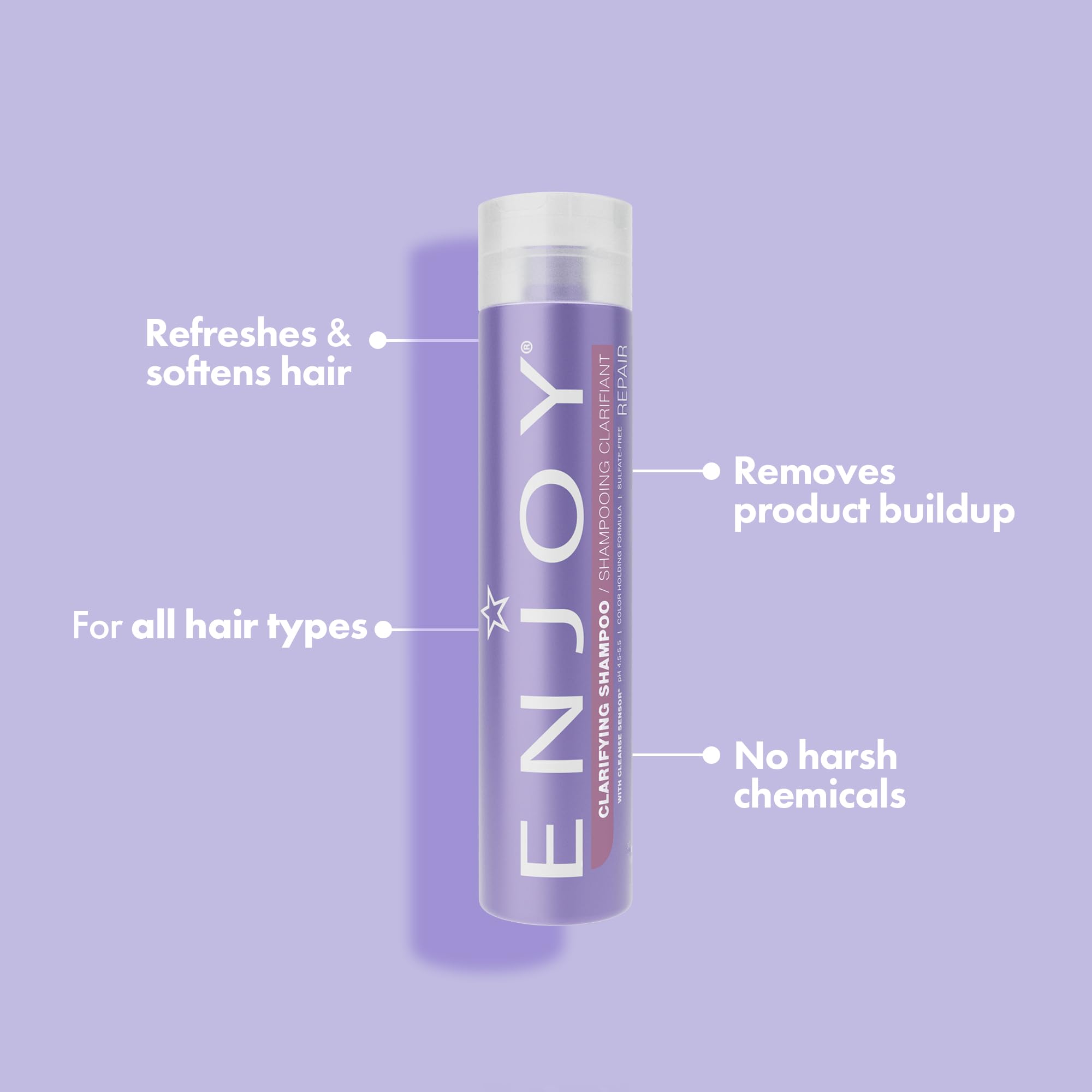 Enjoy Clarifying Shampoo rich lather close-up demonstrates thorough cleansing and texture.