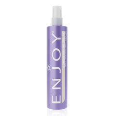 Enjoy Conditioning Spray bottle close-up showing frizz-control and shine-friendly formula.