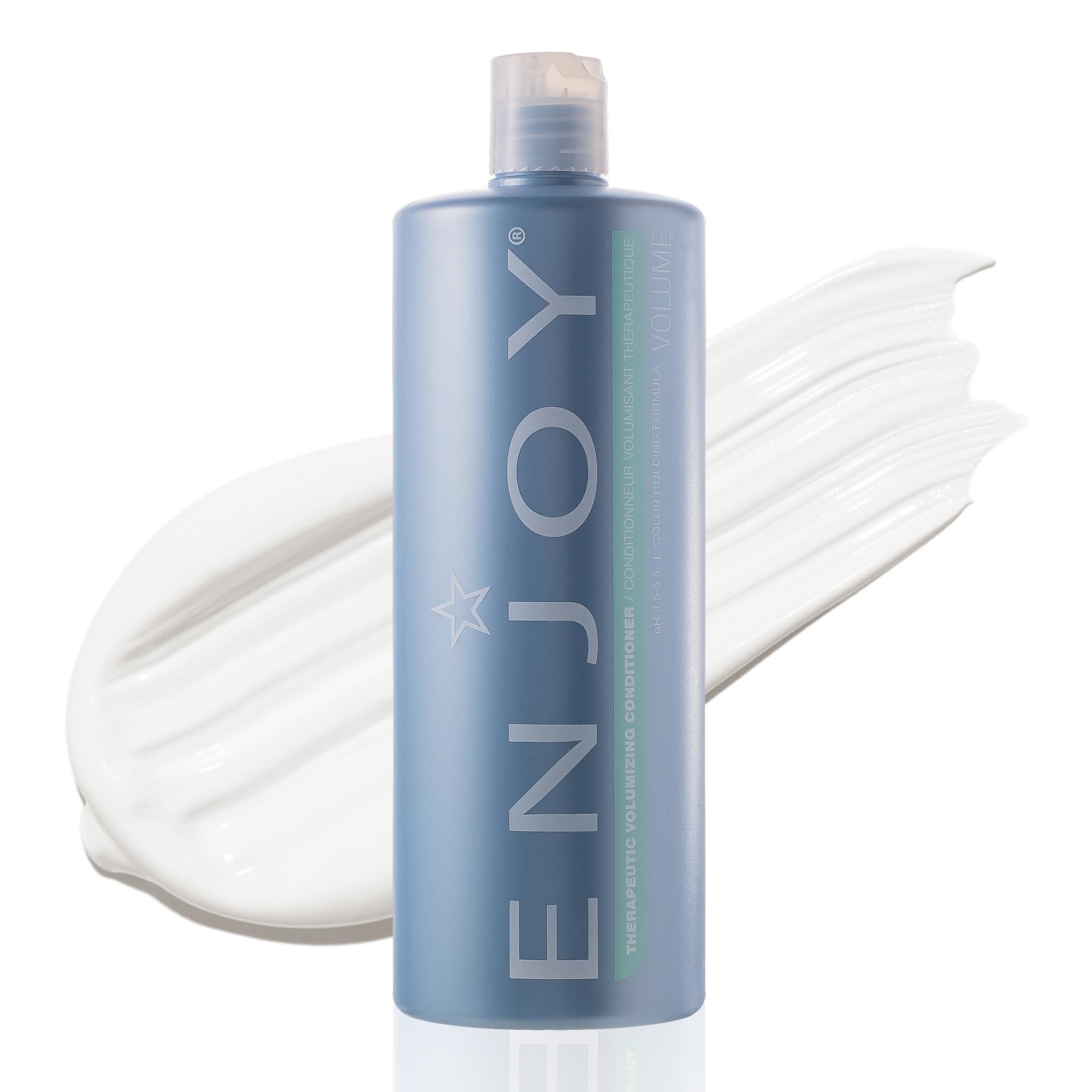 Enjoy Therapeutic Volumizing Conditioner bottle pour with refreshing scalp tingle
