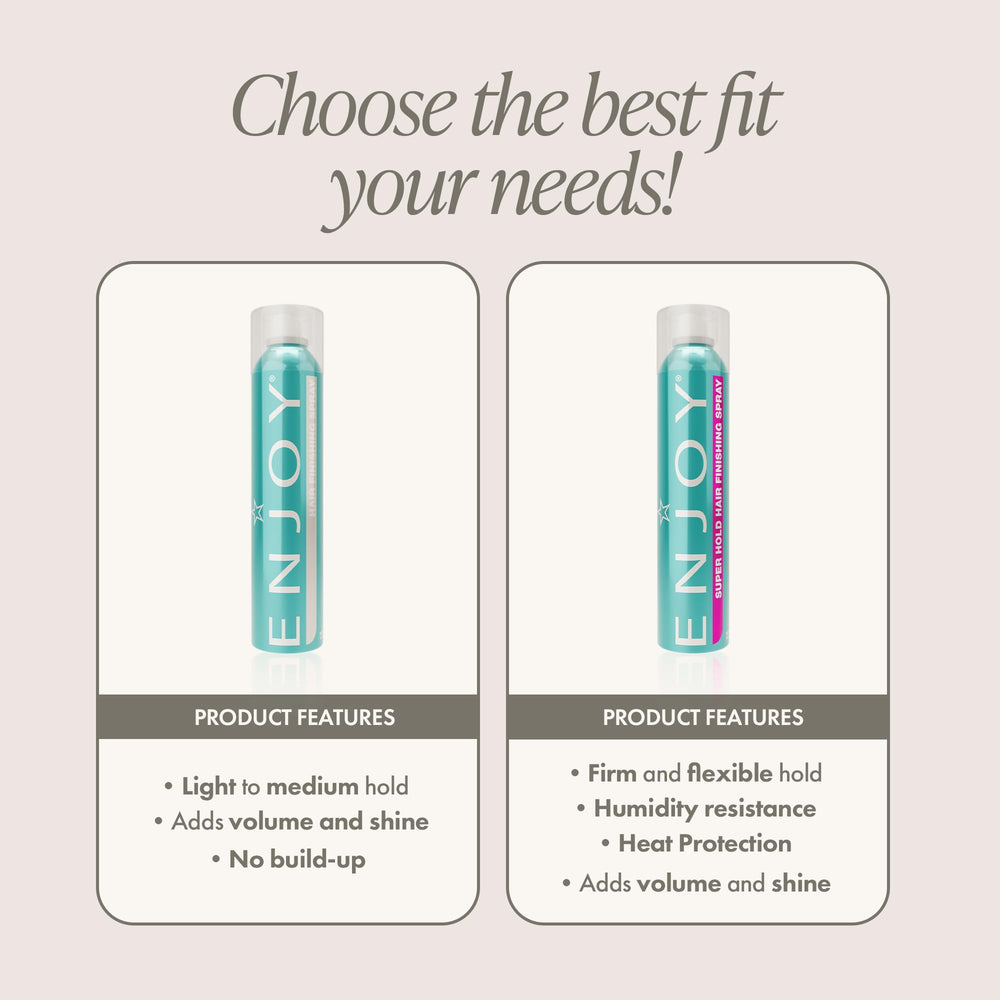 Enjoy Hair Finishing Spray weightlessly smooths and adds shine for color-treated hair.