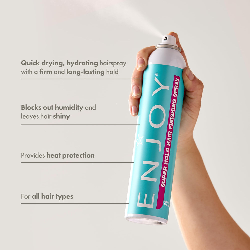 Enjoy Hair Finishing Spray boosts volume and shine without weighing hair down.