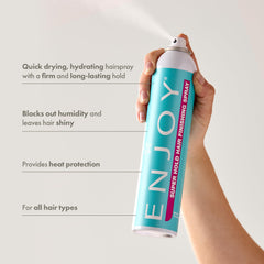 Enjoy Hair Finishing Spray boosts volume and shine without weighing hair down.