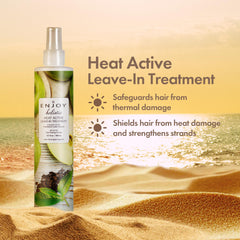 Enjoy Holistic Heat Active Leave-In application demonstrates on-hair usage during styling.