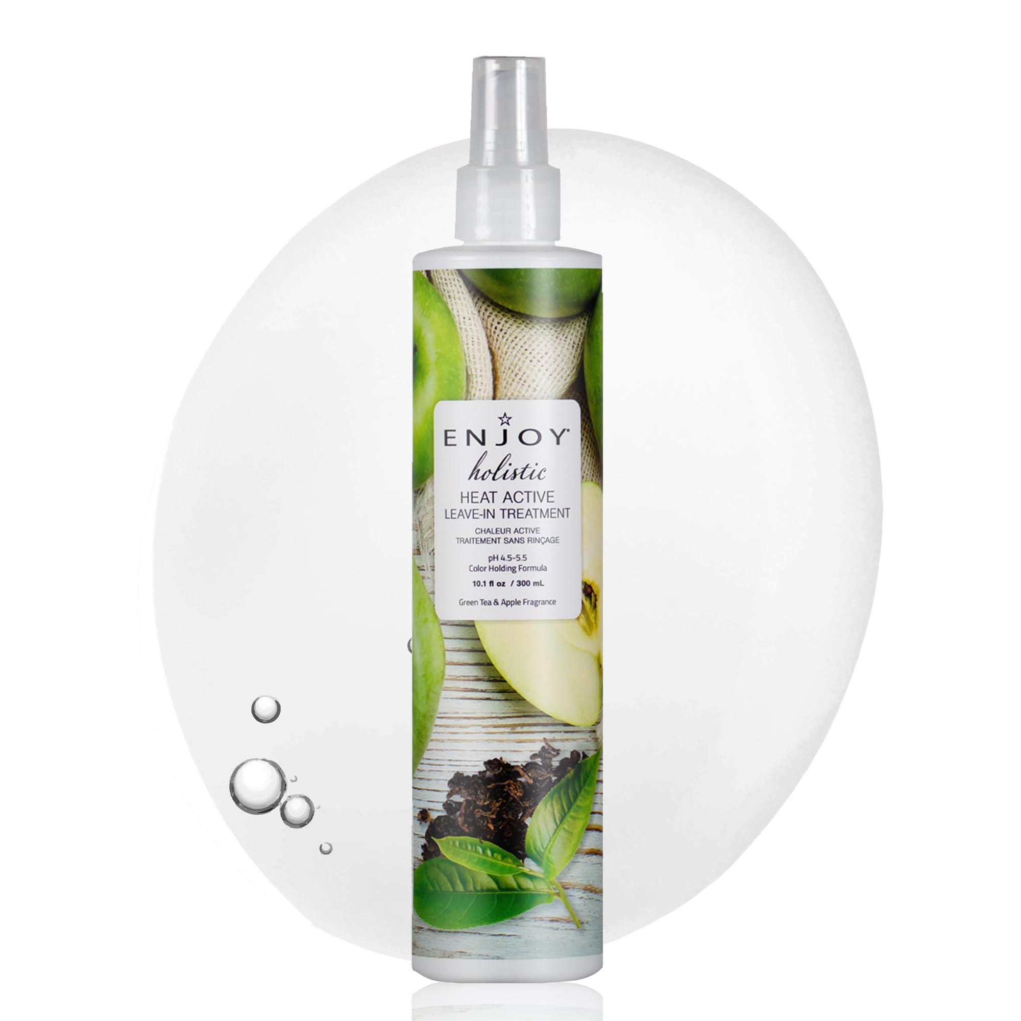 Enjoy Holistic Heat Active Leave-In bottle – sleek packaging for easy heat styling protection.