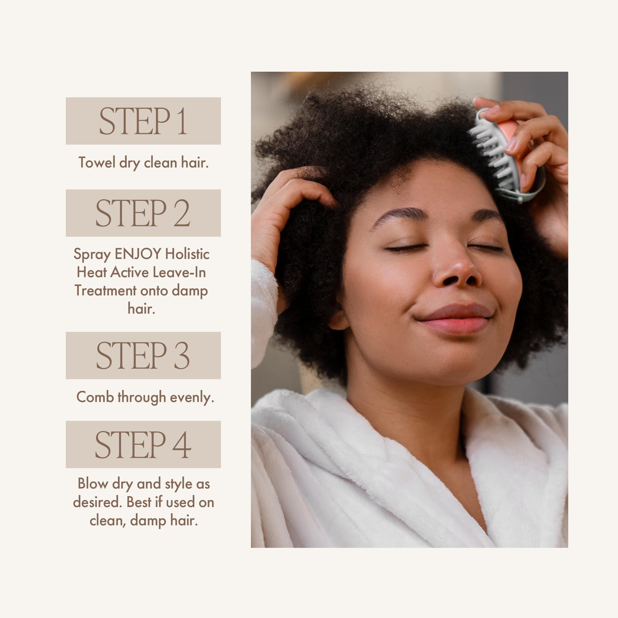 Enjoy Holistic Heat Active Leave-In curly waves displays use on curly and wavy hair.