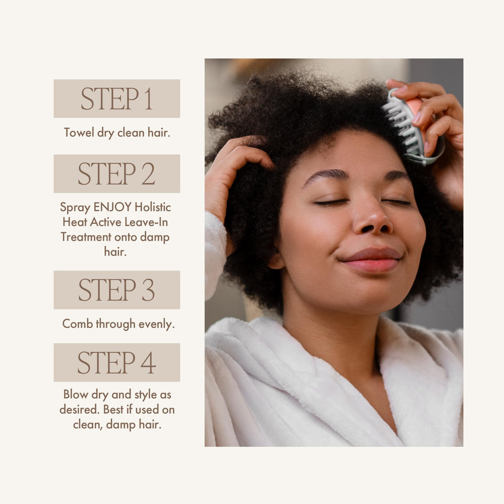 Enjoy Holistic Heat Active Leave-In curly waves displays use on curly and wavy hair.