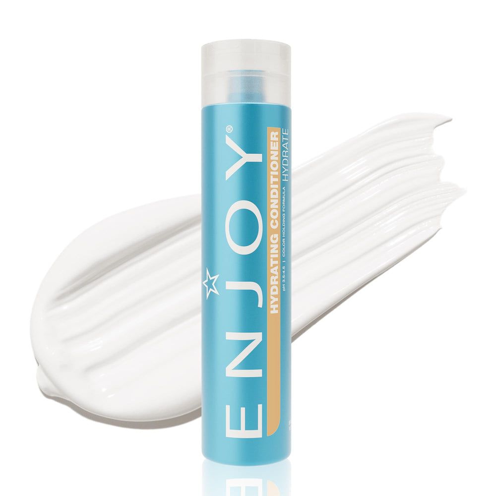 Enjoy Hydrating Conditioner bottle closeup showing moisturizing formula for soft, manageable hair