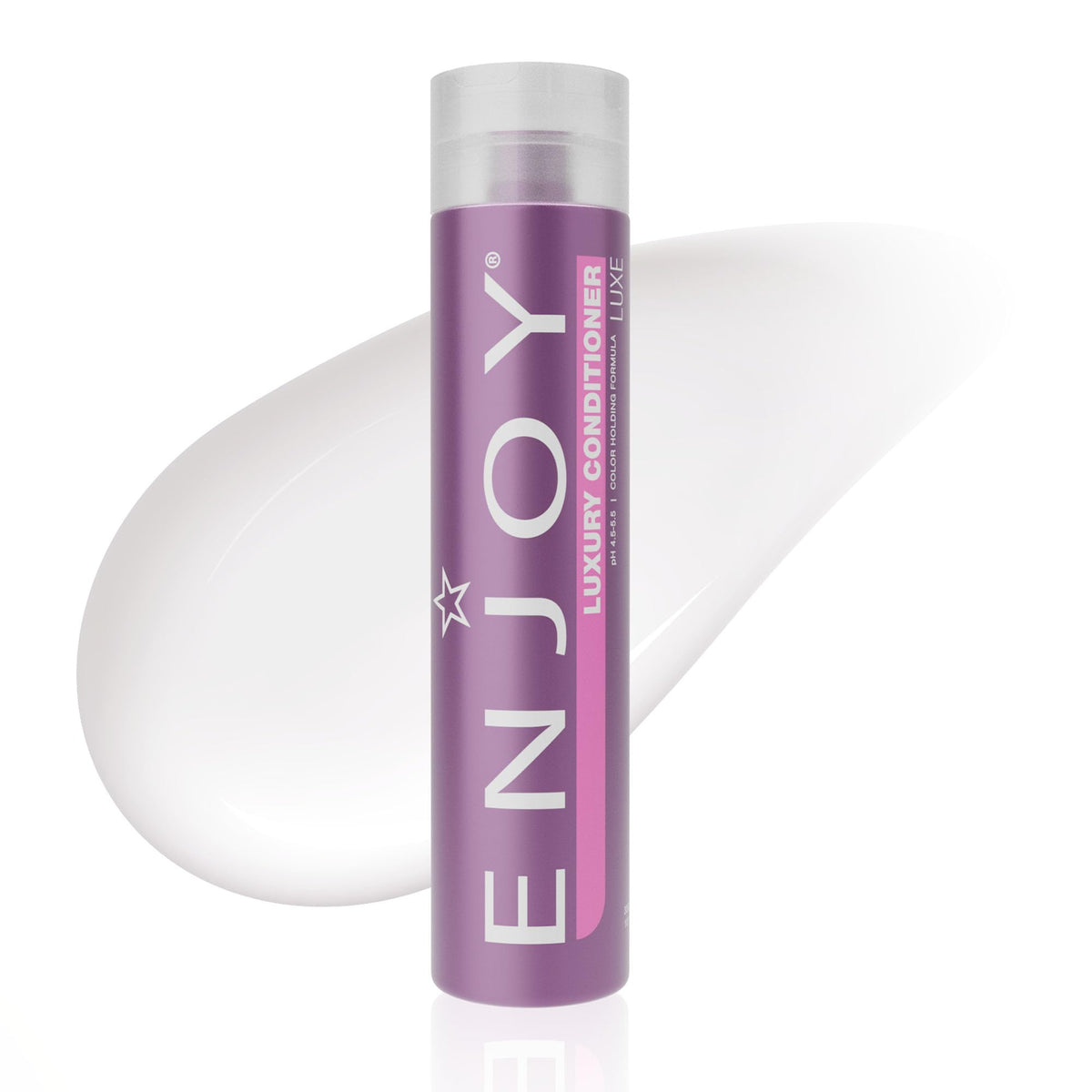 Enjoy Luxury Conditioner bottle being poured for smooth frizz control and hydration
